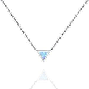 Silver Plated Triangle Opal Colored Necklace